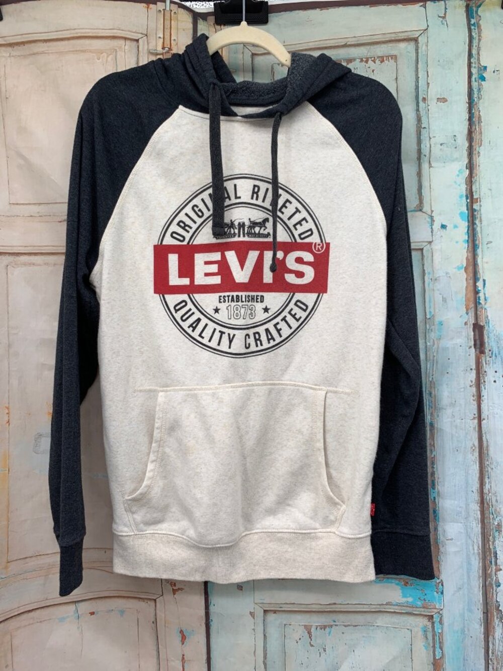 Levis Mens Small Hoodie Original Logo Graphic Raglan Sleeves Kangaroo Pocket Cot